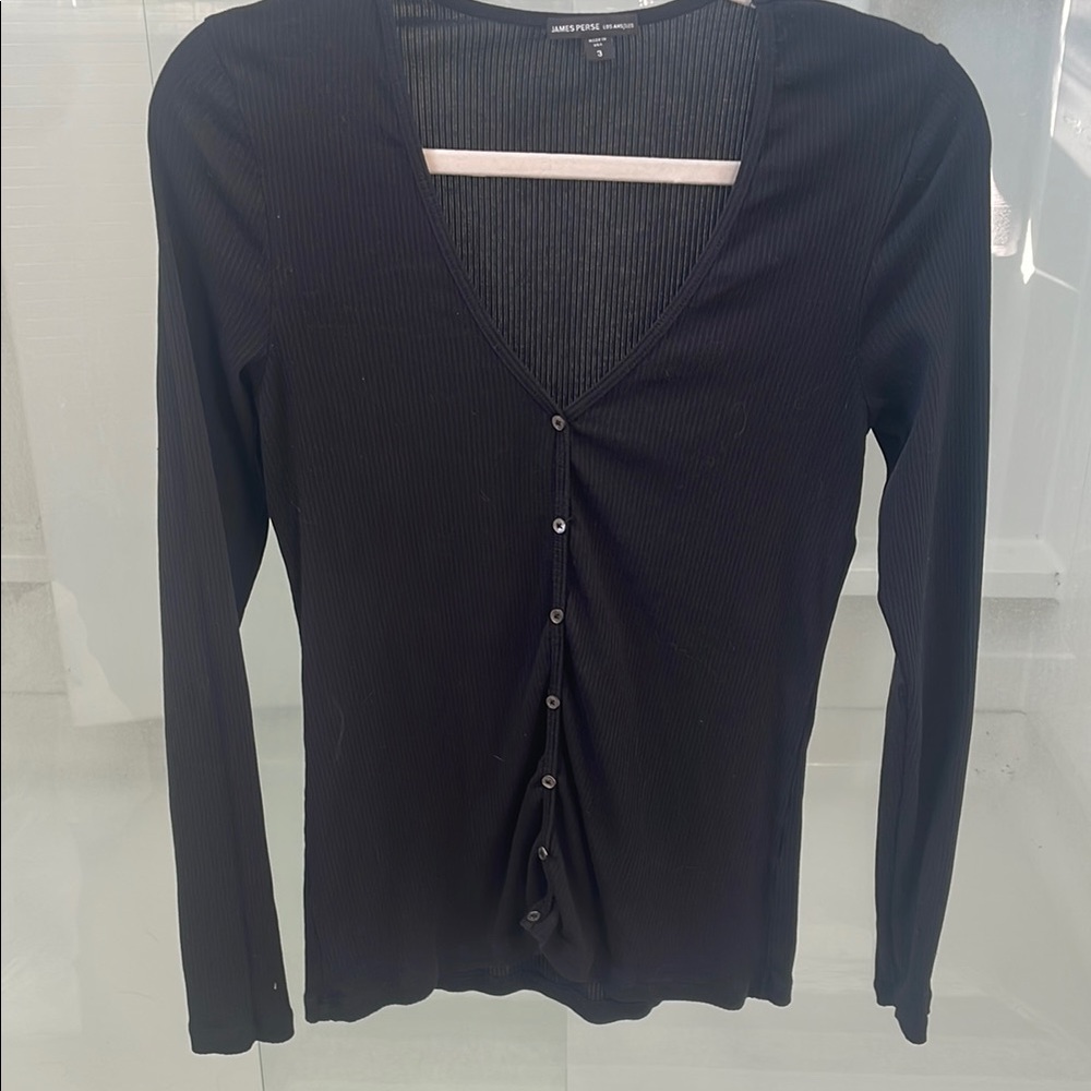 James Perse Black Fitted Long Sleeve Button Down Shirt